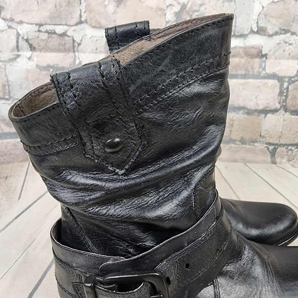 Spiral Leather Slouchy Biker Cowboy Boot Adjustable Harness Black Size 39 - Picture 5 of 12